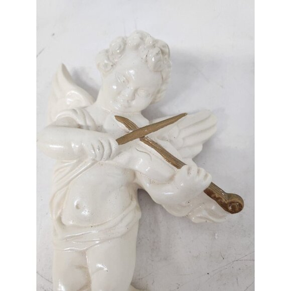 Vintage Large Cherub Angel Playing Flute Wall Hanging Ceramic Figurine Statue - Picture 2 of 5